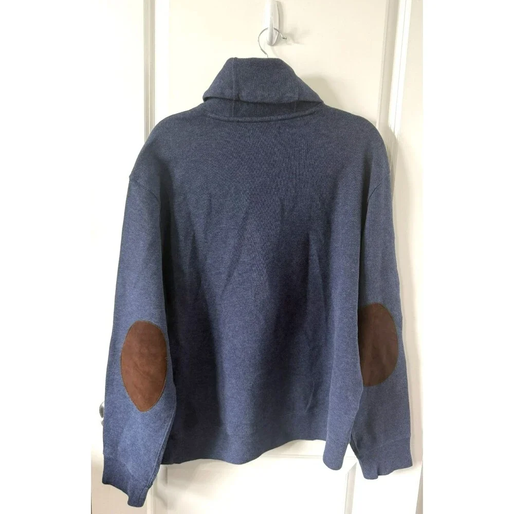 Polo Ralph Lauren Sweater Men's XL Blue heathered Cowl Neck Elbow Patches warm